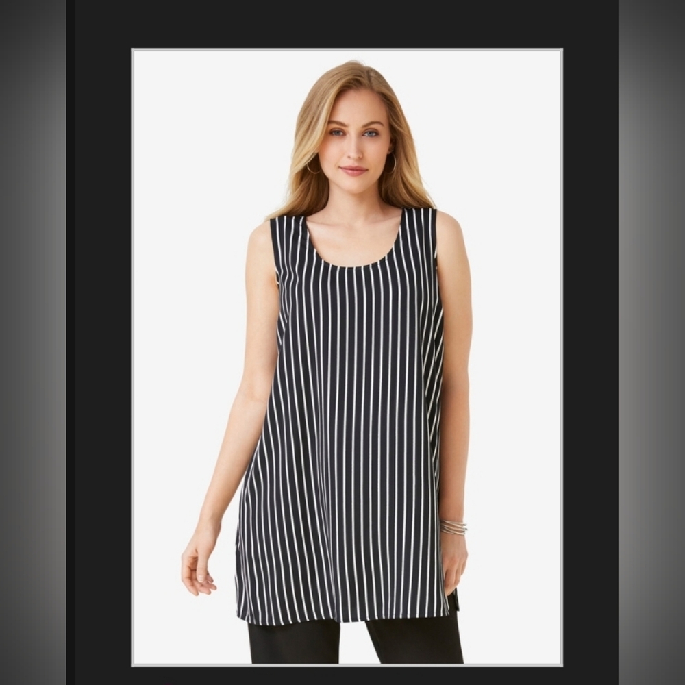 Jessica London 12W NWOT Black & White Stripe Tunic Tank